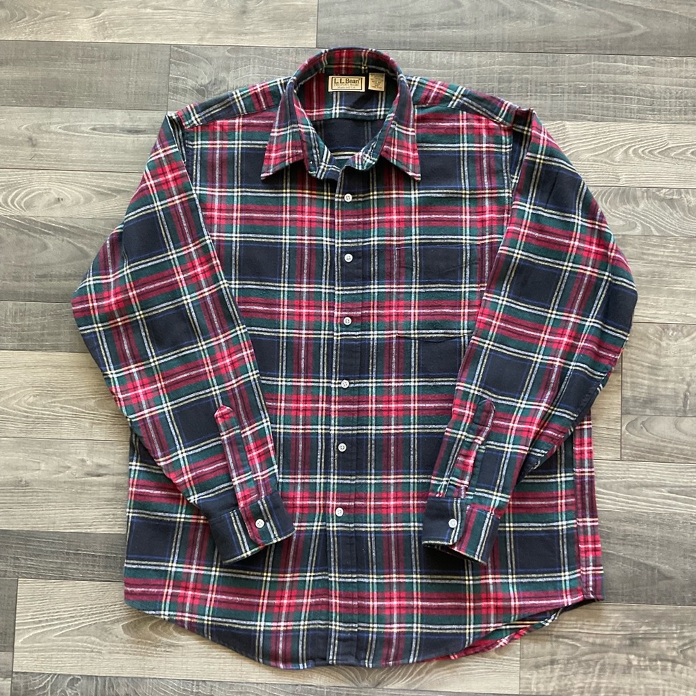 VTG LL Bean Scotch Flannel Shirt Men’s LARGE Red Black Plaid 1653 MADE IN USA